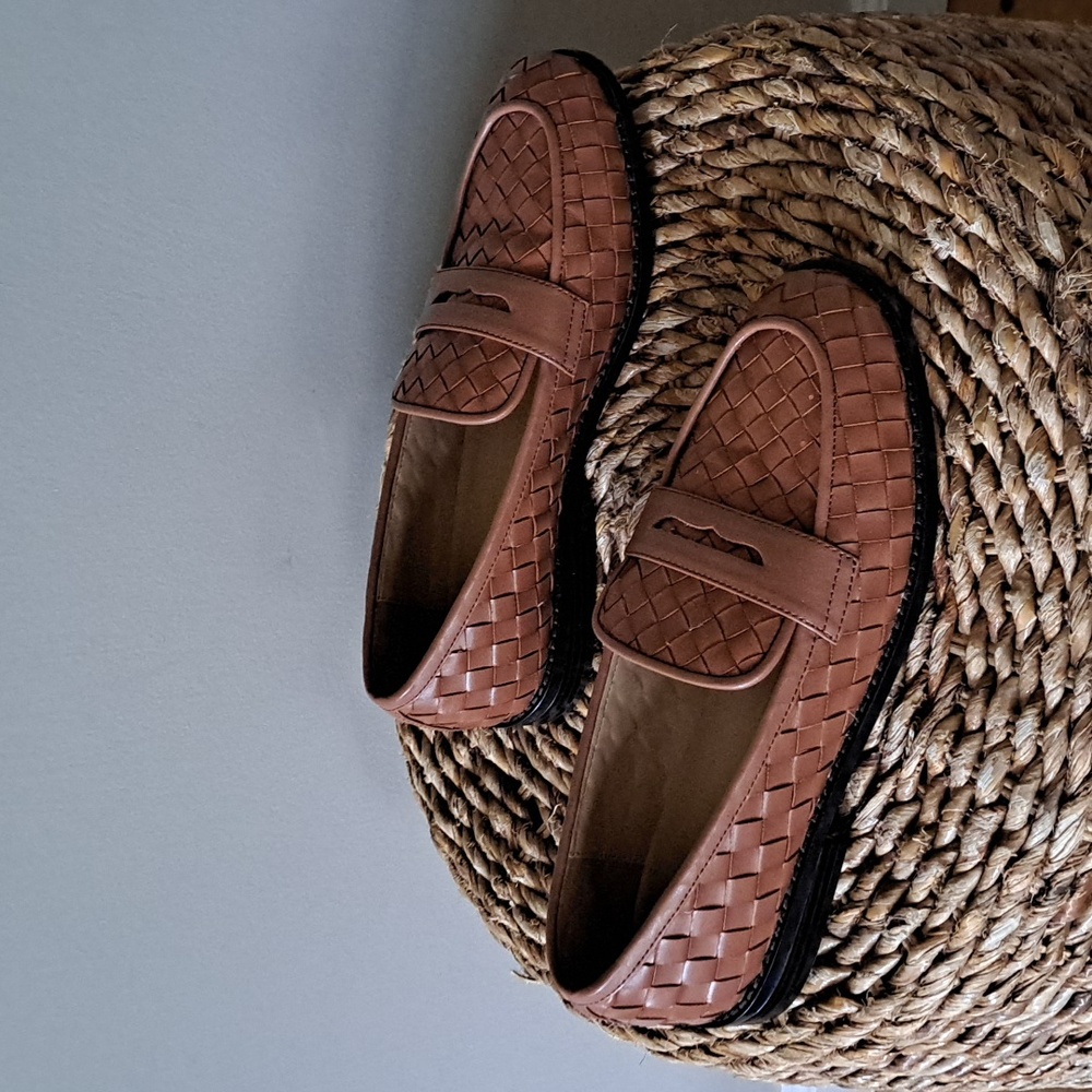 Ann Taylor Woven Leather Penny Loafers in Brown